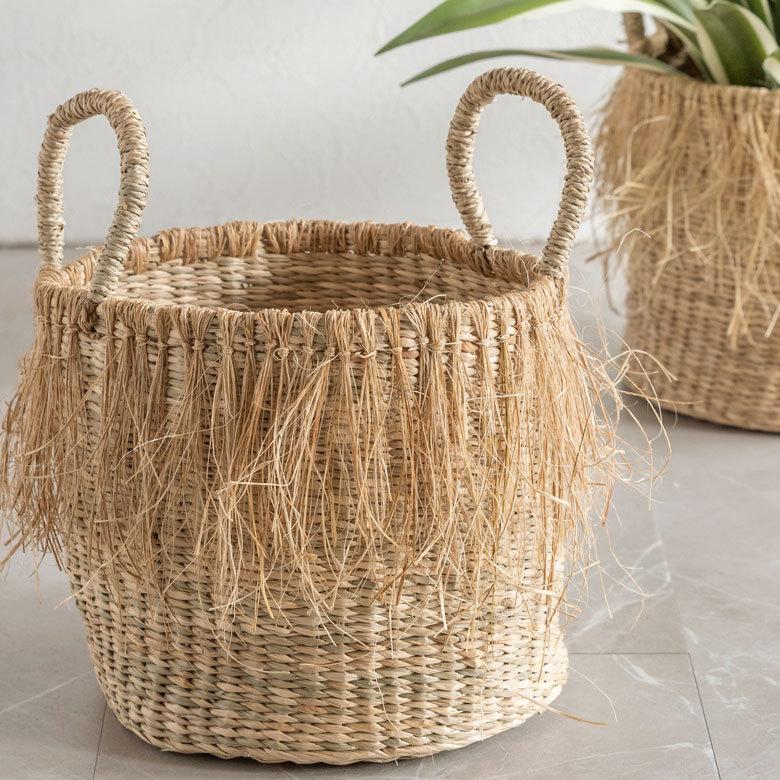 バスケット フリンジ 収納ボックス かご バスケット シーグラス W約25cm プランターカバー アジアン  店舗用 51290 | ELEMENTS（インテリア） | 14