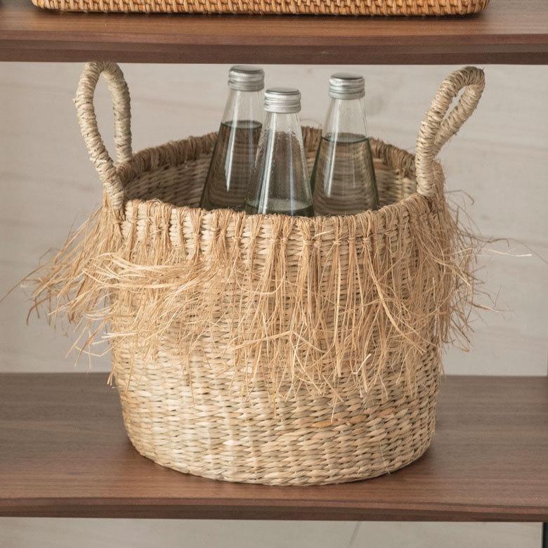 バスケット フリンジ 収納ボックス かご バスケット シーグラス W約25cm プランターカバー アジアン  店舗用 51290 | ELEMENTS（インテリア） | 19