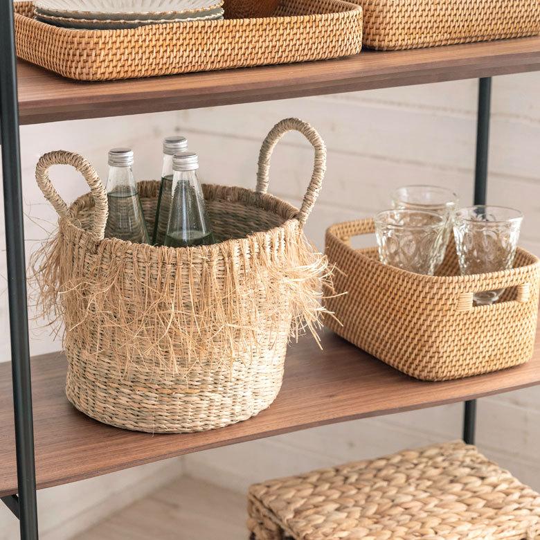 バスケット フリンジ 収納ボックス かご バスケット シーグラス W約25cm プランターカバー アジアン  店舗用 51290 | ELEMENTS（インテリア） | 04