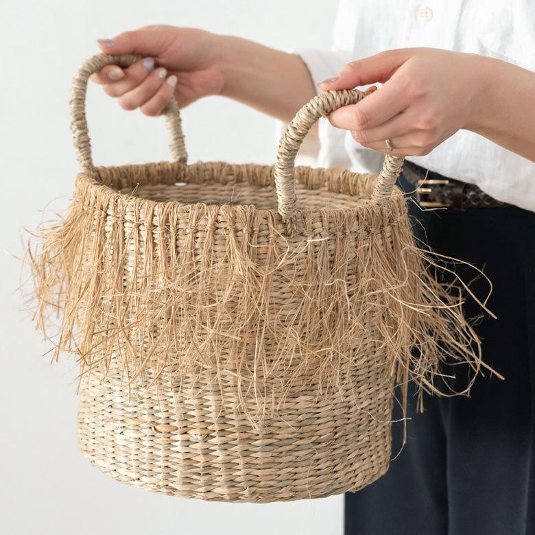 バスケット フリンジ 収納ボックス かご バスケット シーグラス W約35cm プランターカバー アジアン  店舗用 51291 | ELEMENTS（インテリア） | 03