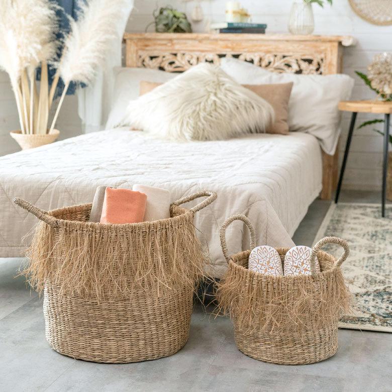 バスケット フリンジ 収納ボックス かご バスケット シーグラス W約35cm プランターカバー アジアン  店舗用 51291 | ELEMENTS（インテリア） | 06