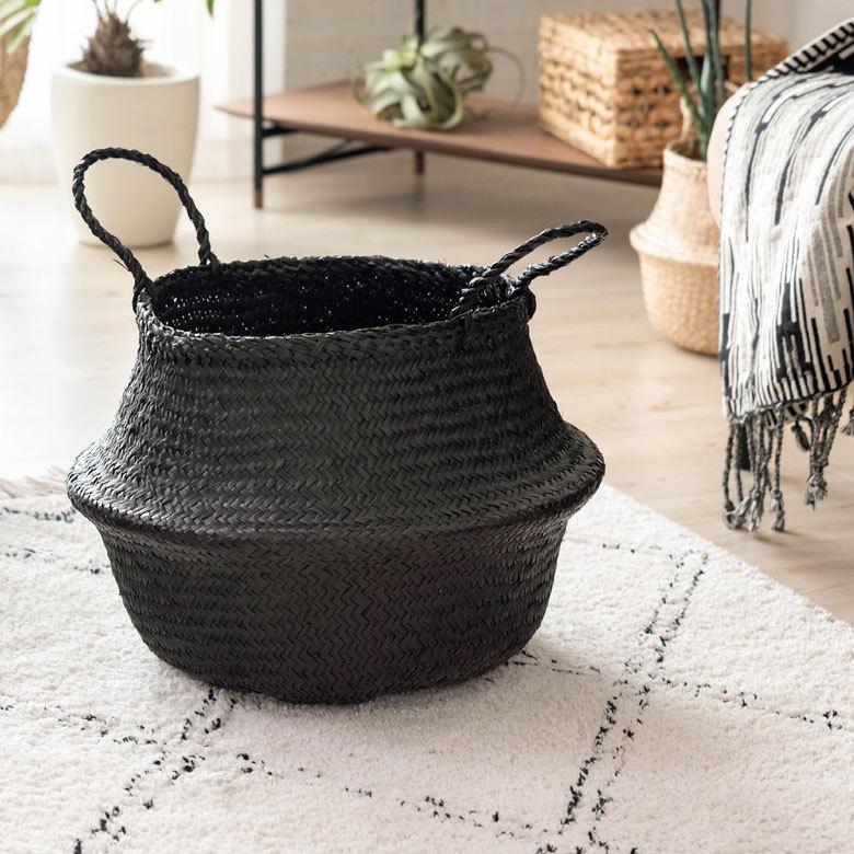 バスケット 収納ボックス かご シーグラス W約40cm ハンドル付き リビング リゾート アジアン おしゃれ 店舗用 51294 | ELEMENTS（インテリア） | 02