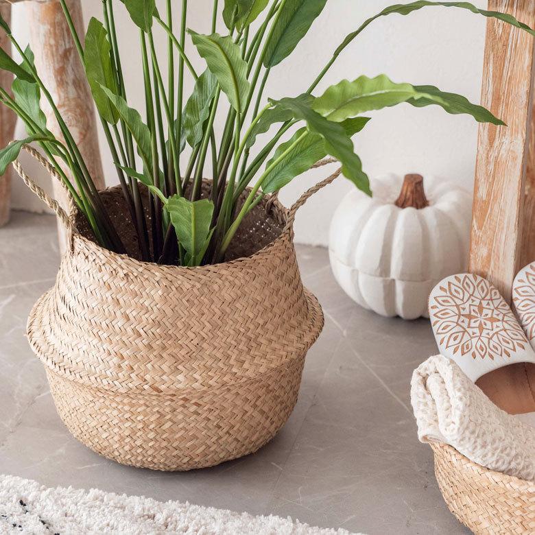 バスケット 収納ボックス かご シーグラス W約30cm ハンドル付き リビング ナチュラル リゾート アジアン おしゃれ 店舗用 51295 | ELEMENTS（インテリア） | 02