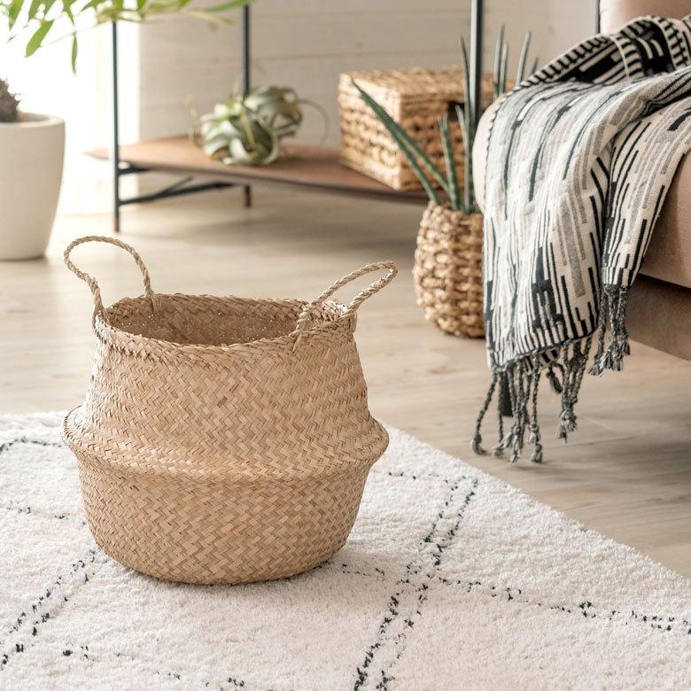 バスケット 収納ボックス かご シーグラス W約30cm ハンドル付き リビング ナチュラル リゾート アジアン おしゃれ 店舗用 51295 | ELEMENTS（インテリア） | 05