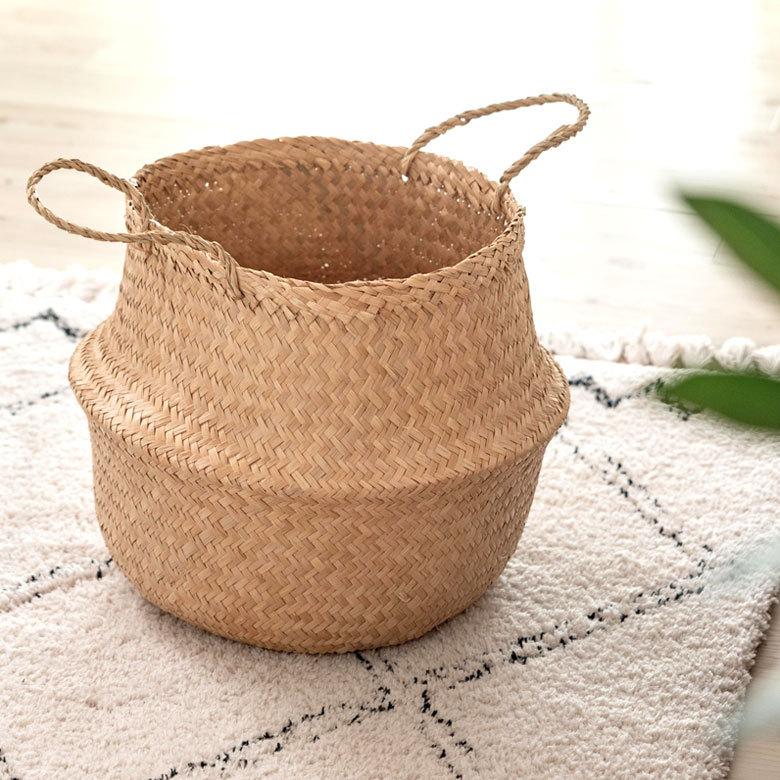 バスケット 収納ボックス かご シーグラス W約40cm ハンドル付き リビング ナ チュラル リゾート アジアン おしゃれ 店舗用 51296 | ELEMENTS（インテリア） | 02