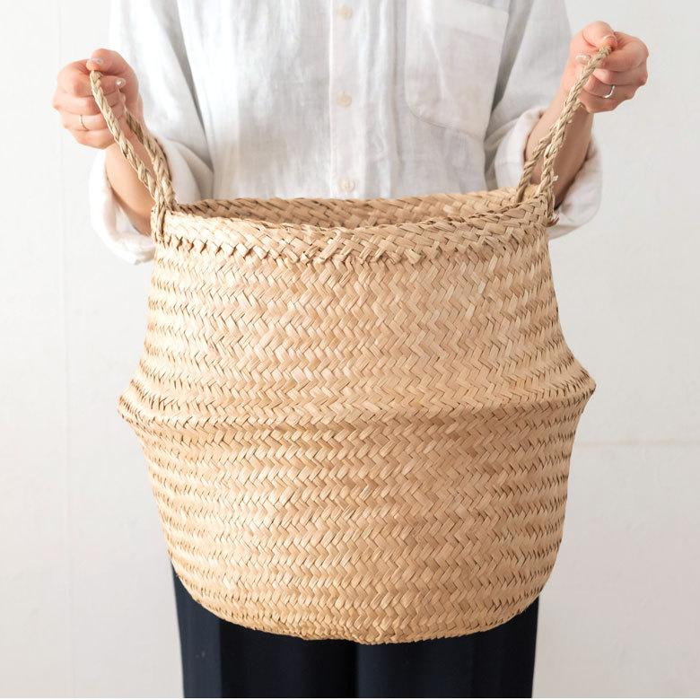 バスケット 収納ボックス かご シーグラス W約40cm ハンドル付き リビング ナ チュラル リゾート アジアン おしゃれ 店舗用 51296 | ELEMENTS（インテリア） | 04