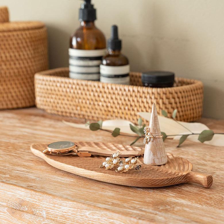 ウッドトレイ 葉っぱ リーフ 木製 ナチュラル トレー プレート お皿