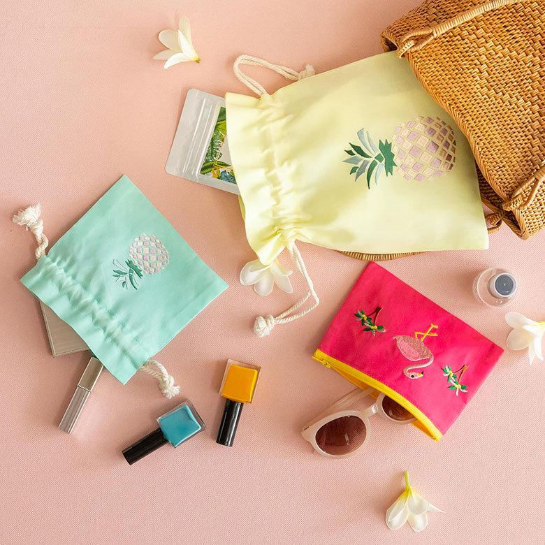 ポーチ トロピカル 南国 ベトナム 刺繍 約 W 16cm D 11cm 化粧 コスメ ジップ ケース マスク トラベル 小物 入れ かわいい 雑貨 Gio ha ジョーハ 51308 | ブランド登録なし | 19