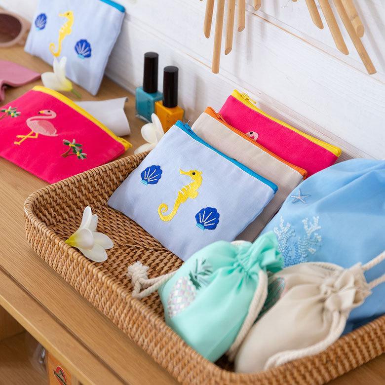 ポーチ トロピカル 南国 ベトナム 刺繍 約 W 16cm D 11cm 化粧 コスメ ジップ ケース マスク トラベル 小物 入れ かわいい 雑貨 Gio ha ジョーハ 51308 | ブランド登録なし | 09