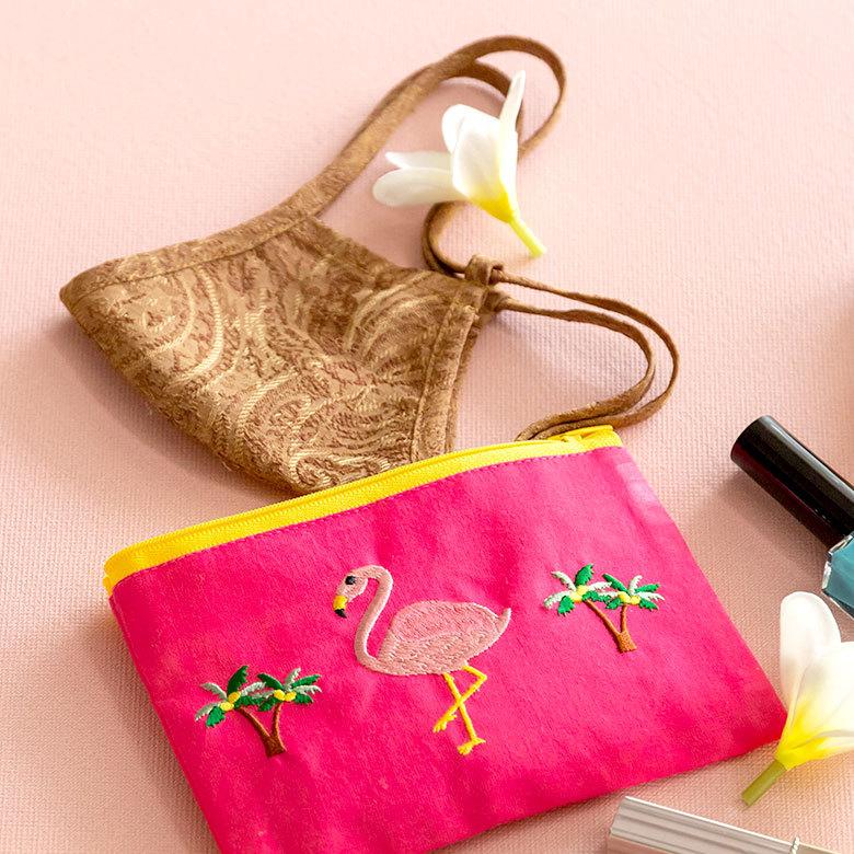 ポーチ トロピカル 南国 ベトナム 刺繍 約 W 16cm D 11cm 化粧 コスメ ジップ ケース マスク トラベル 小物 入れ かわいい 雑貨 Gio ha ジョーハ 51308 | ブランド登録なし | 10