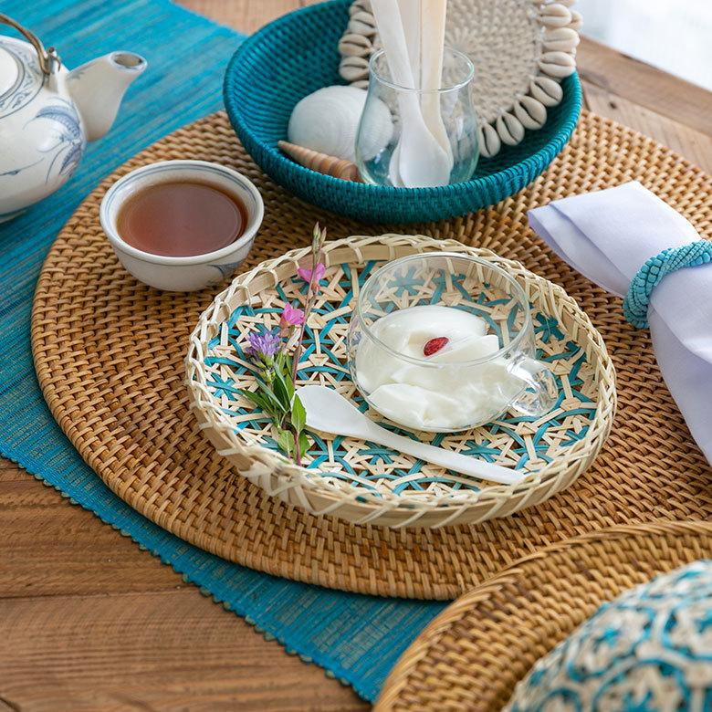 トレイ バンブー プレート 直径 約 20cm ブラウン ブラック アイボリー ライトブルー パープル  51310 | ブランド登録なし | 21