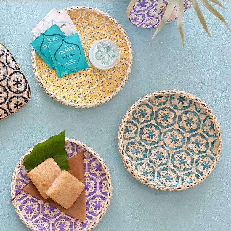 トレイ バンブー プレート 直径 約 20cm ブラウン ブラック アイボリー ライトブルー パープル  51310 | ブランド登録なし | 23