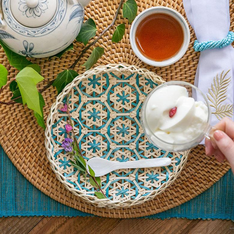 トレイ バンブー プレート 直径 約 20cm ブラウン ブラック アイボリー ライトブルー パープル  51310 | ブランド登録なし | 08