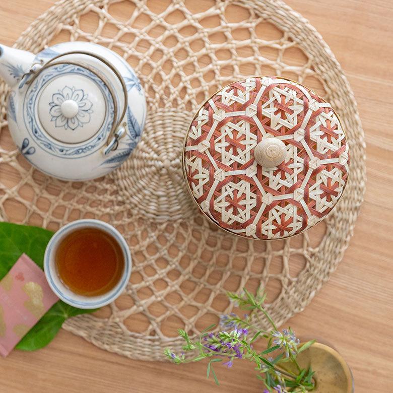 ケース バンブー 蓋つき キャニスター 竹 収納 バスケット 花柄