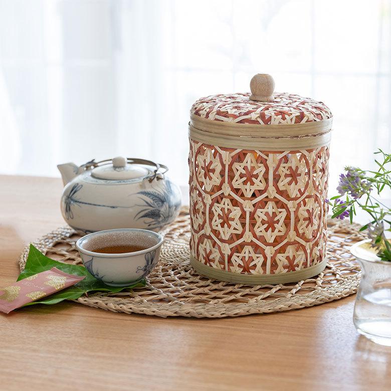 ケース バンブー 蓋つき キャニスター 竹 収納 バスケット 花柄