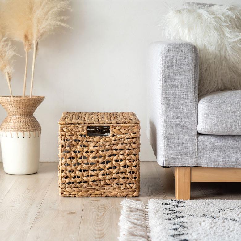 かご バスケット ふた 付き 持ち手 ウォーターヒヤシンス 深型 収納 ボックス フタ 蓋 ケース スタッキング 積み重ね おしゃれ 北欧 ナチュラル 西海岸 51319 | ELEMENTS（インテリア） | 01