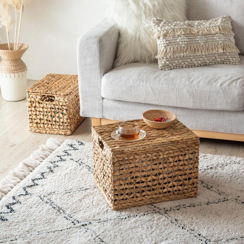 かご バスケット ふた 付き 持ち手 ウォーターヒヤシンス 深型 収納 ボックス フタ 蓋 ケース スタッキング 積み重ね おしゃれ 北欧 ナチュラル 西海岸 51319 | ELEMENTS（インテリア） | 10