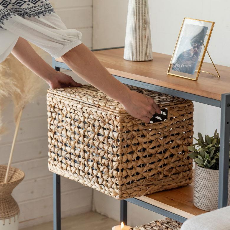 かご バスケット ふた 付き 持ち手 ウォーターヒヤシンス 深型 収納 ボックス フタ 蓋 ケース スタッキング 積み重ね おしゃれ 北欧 ナチュラル 西海岸 51319 | ELEMENTS（インテリア） | 03