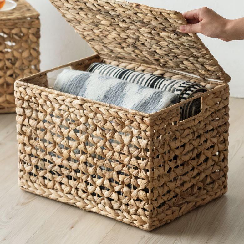 ELEMENTS かご バスケット ふた 付き 持ち手 ウォーターヒヤシンス 深