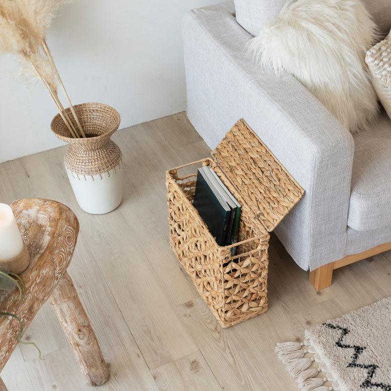 かご バスケット ふた 付き 持ち手 ウォーターヒヤシンス スリム 収納 ボックス フタ 蓋 ケース スタッキング  おしゃれ 北欧 ナチュラル 西海岸 51320 | ELEMENTS（インテリア） | 08