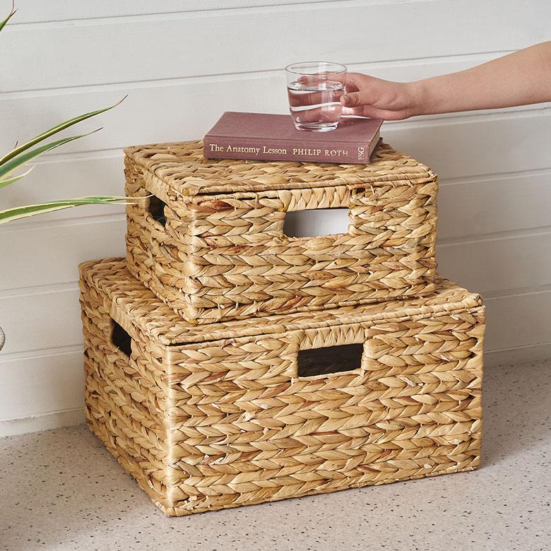 かご バスケット ウォーターヒヤシンス Lサイズ ふた 付き 収納 荷物 衣類 ハンドル 持ち手 ナチュラル おしゃれ 北欧 リゾート 雑貨 インテリア 西海岸 51370 | ELEMENTS（インテリア） | 17