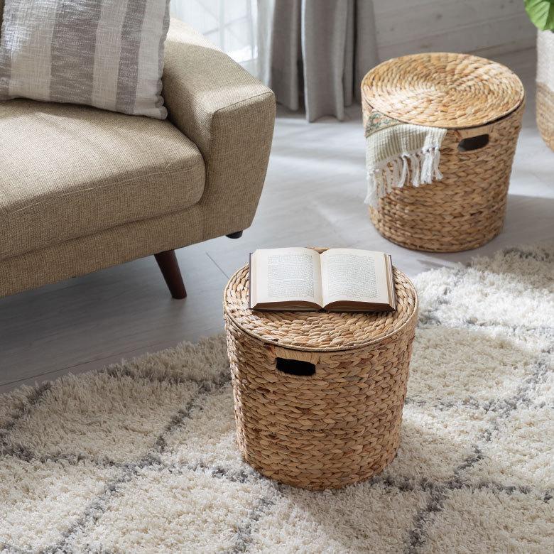 バスケット ふた 付き テーブル 蓋 大きめ ウォーターヒヤシンス カゴ 収納 持ち手 ハンドル ランドリー ゴミ箱 ごみ箱 おしゃれ 北欧  西海岸 雑貨 51323 | ELEMENTS（インテリア） | 03