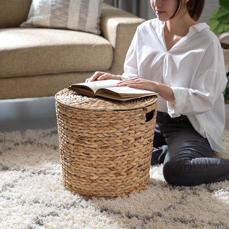 バスケット ふた 付き テーブル 蓋 大きめ ウォーターヒヤシンス カゴ 収納 持ち手 ハンドル ランドリー ゴミ箱 ごみ箱 おしゃれ 北欧  西海岸 雑貨 51323 | ELEMENTS（インテリア） | 04