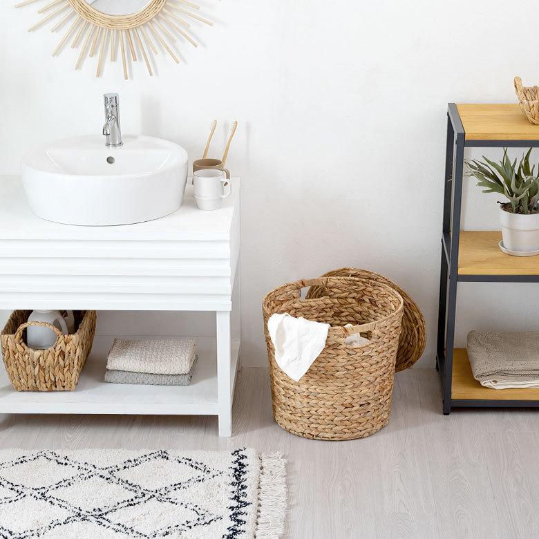 バスケット ふた 付き テーブル 蓋 大きめ ウォーターヒヤシンス カゴ 収納 持ち手 ハンドル ランドリー ゴミ箱 ごみ箱 おしゃれ 北欧  西海岸 雑貨 51323 | ELEMENTS（インテリア） | 06