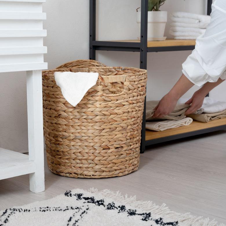 バスケット ふた 付き テーブル 蓋 大きめ ウォーターヒヤシンス カゴ 収納 持ち手 ハンドル ランドリー ゴミ箱 ごみ箱 おしゃれ 北欧  西海岸 雑貨 51323 | ELEMENTS（インテリア） | 07