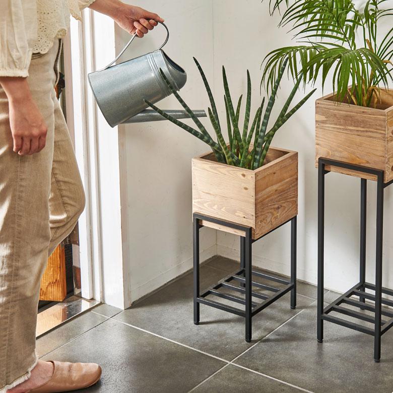 プランター スタンド 脚付き アイアン 木製 パイン材 ショート 正方形 5号鉢対応 約 W 20cm D 22.8cm H 45.4cm ボタニーク Botanique シェルフ カバー g-51 | ELEMENTS（インテリア） | 04