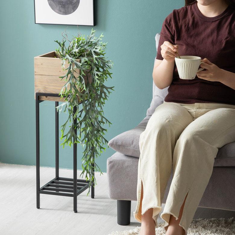 プランター スタンド カバー ラック 脚付き 木製 パイン材 トール 正方形 5号鉢対応 ボタニーク シェルフ フラワー 室内 おしゃれ 北欧 西海岸 51328 | ELEMENTS（インテリア） | 01