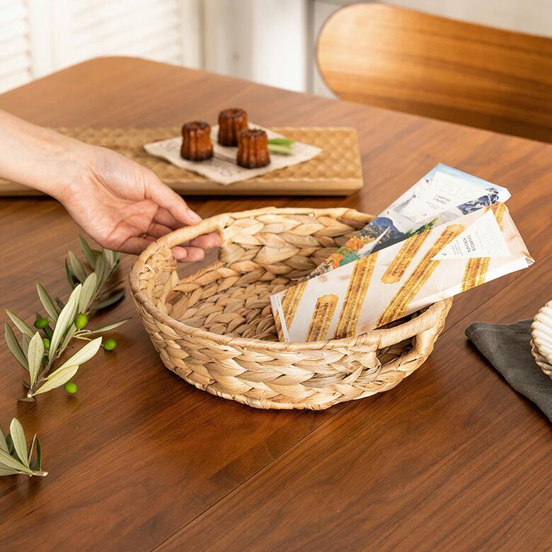 トレイ ラウンド  M ウォーターヒヤシンス 取っ手付 ラウンドトレー お盆 パン 入れ パン用バスケット 北欧 韓国 インテリア 西海岸 51331 | ELEMENTS（インテリア） | 01