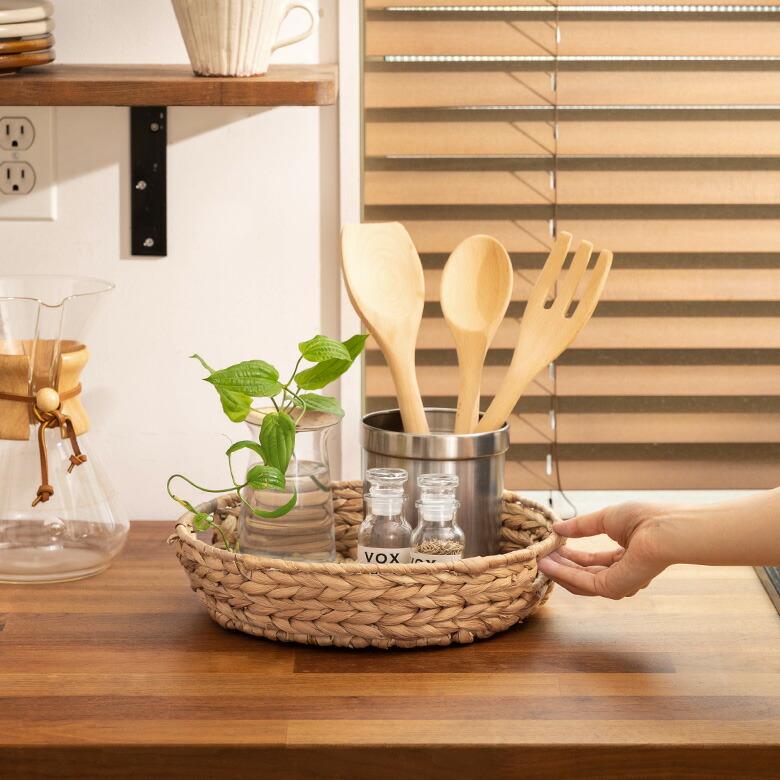 トレイ ラウンド L ウォーターヒヤシンス 持ち手付 ラウンドトレー お盆 パン 入れ パン用バスケット 北欧 韓国 インテリア 西海岸 51332 | ELEMENTS（インテリア） | 05