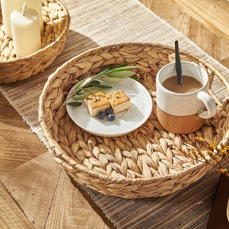 トレイ ラウンド L ウォーターヒヤシンス 持ち手付 ラウンドトレー お盆 パン 入れ パン用バスケット 北欧 韓国 インテリア 西海岸 51332 | ELEMENTS（インテリア） | 09