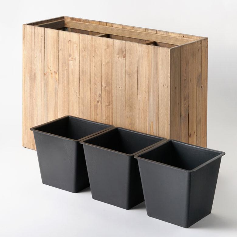 プランター カバー ウッド ボックス スクエア トール Mサイズ 7号用 トリプル ワイド 幅広 インナーポット付き 高さ 65cm 植木 鉢 おしゃれ 北欧 西海岸 51338 | ブランド登録なし | 16