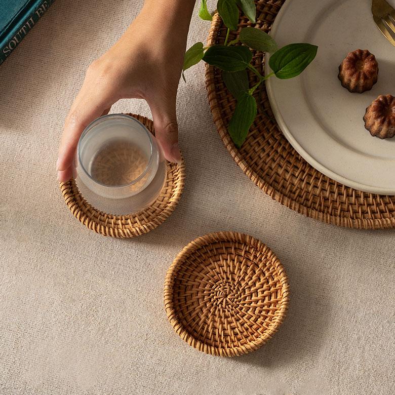 コースター ラタン 籐 約 直径 10cm トレイ トレー 小物 入れ 置き アクセサリー ピアス おしゃれ 北欧 リゾート 雑貨 インテリア 西海岸 メール便対応 51343 | ELEMENTS（インテリア） | 11