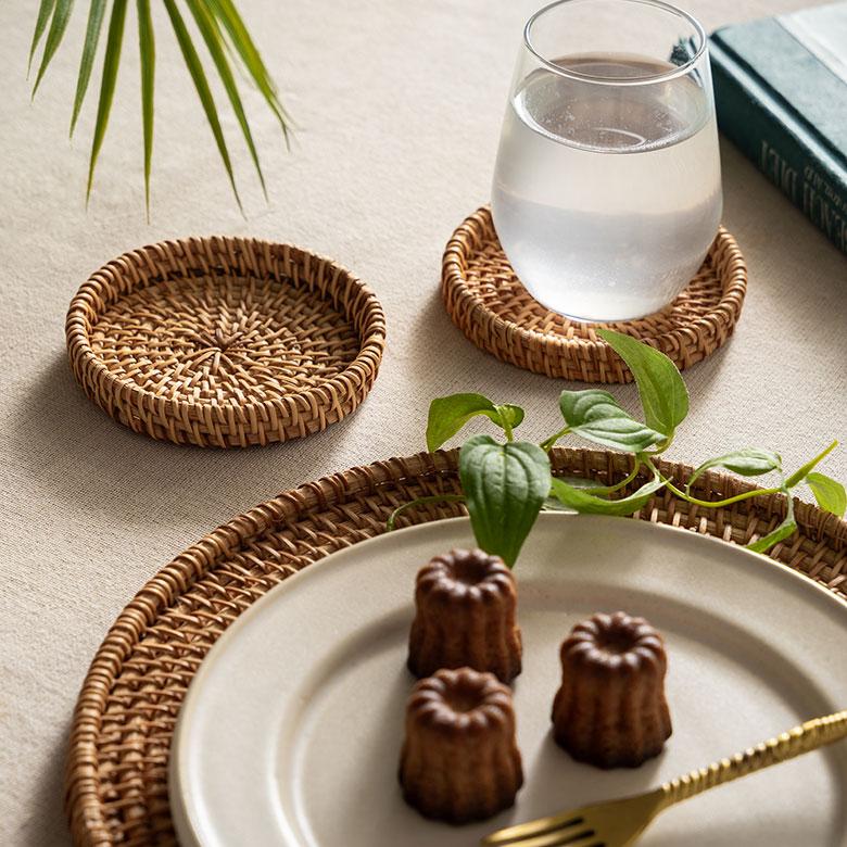 コースター ラタン 籐 約 直径 10cm トレイ トレー 小物 入れ 置き アクセサリー ピアス おしゃれ 北欧 リゾート 雑貨 インテリア 西海岸 メール便対応 51343 | ELEMENTS（インテリア） | 07