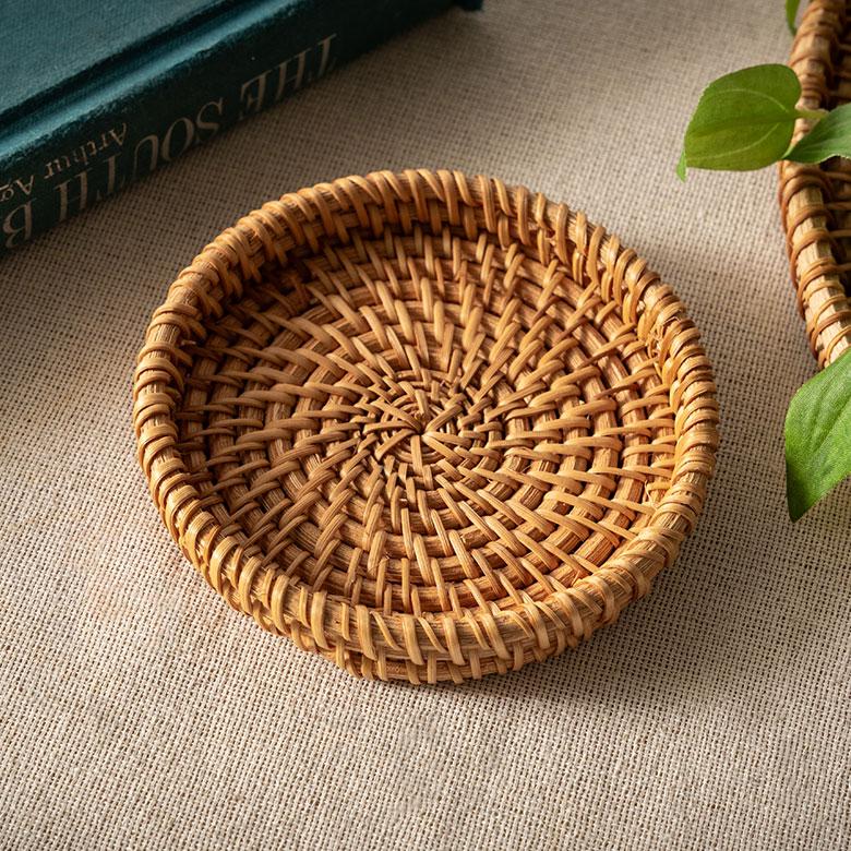 コースター ラタン 籐 約 直径 10cm トレイ トレー 小物 入れ 置き アクセサリー ピアス おしゃれ 北欧 リゾート 雑貨 インテリア 西海岸 メール便対応 51343 | ELEMENTS（インテリア） | 08