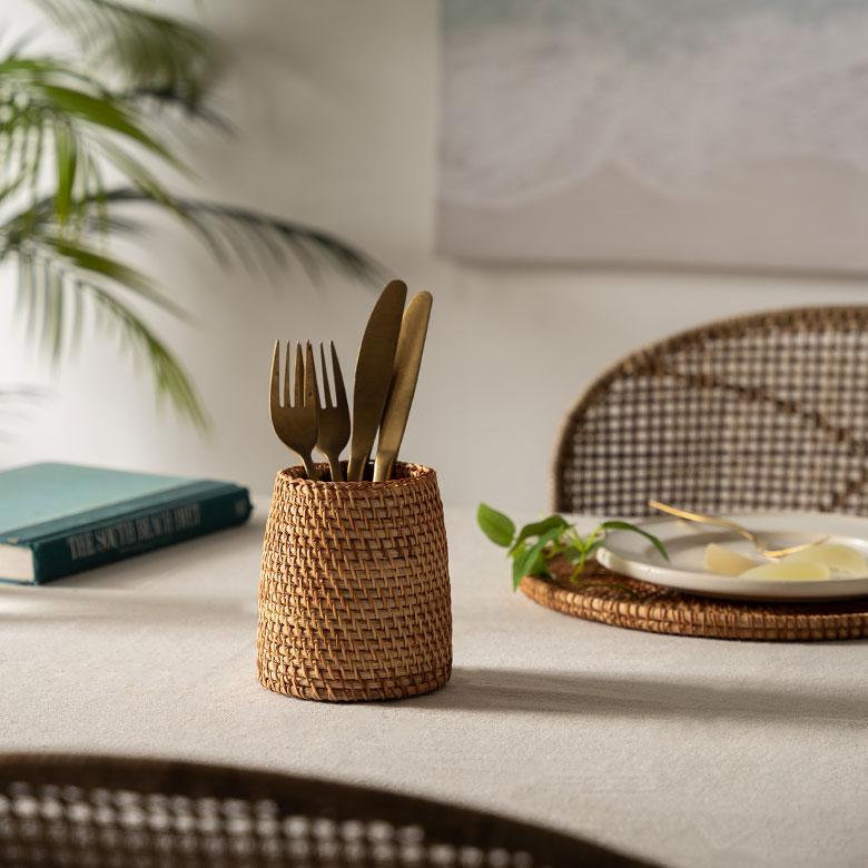 カトラリー スタンド ラタン 籐 約 高さ 12cm 収納 ペン 立て 入れ リモコン フォーク ナイフ 箸 花瓶 おしゃれ 北欧 リゾート 雑貨 インテリア 西海岸 51344 | ELEMENTS（インテリア） | 10
