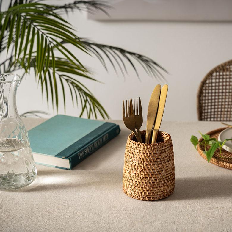 カトラリー スタンド ラタン 籐 約 高さ 12cm 収納 ペン 立て 入れ リモコン フォーク ナイフ 箸 花瓶 おしゃれ 北欧 リゾート 雑貨 インテリア 西海岸 51344 | ELEMENTS（インテリア） | 11