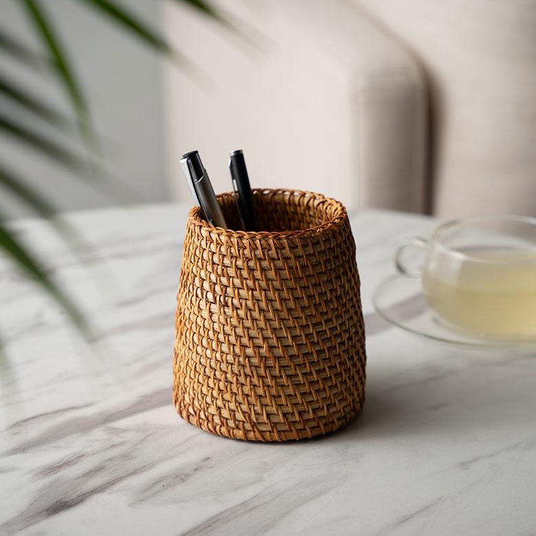 カトラリー スタンド ラタン 籐 約 高さ 12cm 収納 ペン 立て 入れ リモコン フォーク ナイフ 箸 花瓶 おしゃれ 北欧 リゾート 雑貨 インテリア 西海岸 51344 | ELEMENTS（インテリア） | 12
