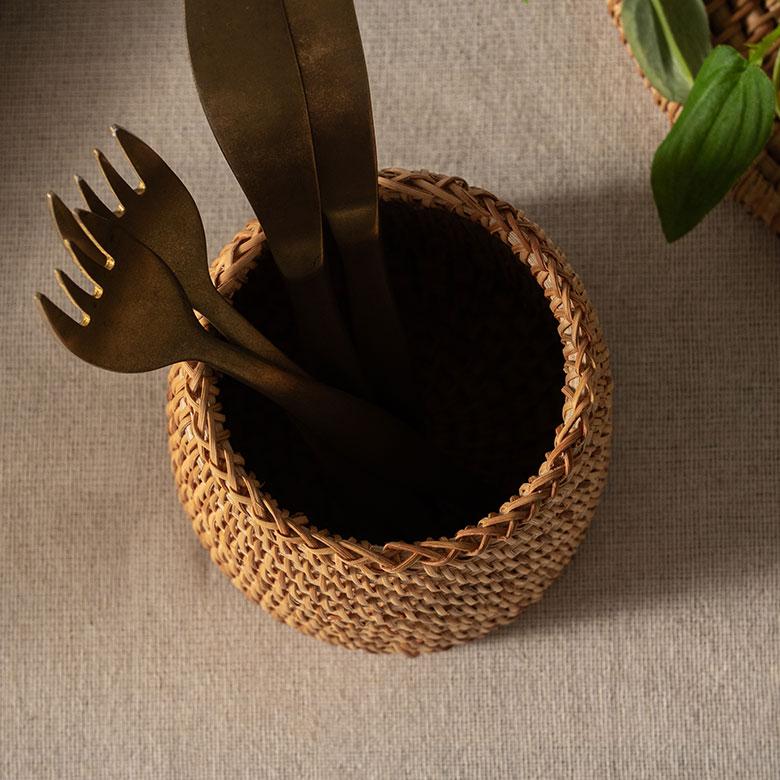 カトラリー スタンド ラタン 籐 約 高さ 12cm 収納 ペン 立て 入れ リモコン フォーク ナイフ 箸 花瓶 おしゃれ 北欧 リゾート 雑貨 インテリア 西海岸 51344 | ELEMENTS（インテリア） | 08