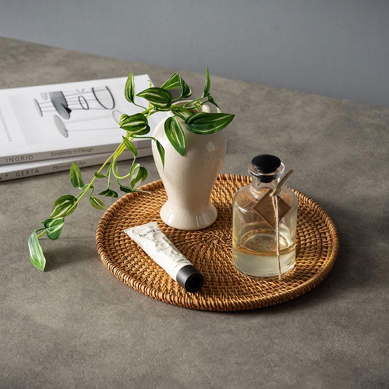 トレイ ラタン 籐 約 直径 27cm トレー デコレーション ディスプレイ カフェ ティー コーヒー ミニ おしゃれ 北欧 リゾート 雑貨 インテリア 西海岸 51345 | ELEMENTS（インテリア） | 12