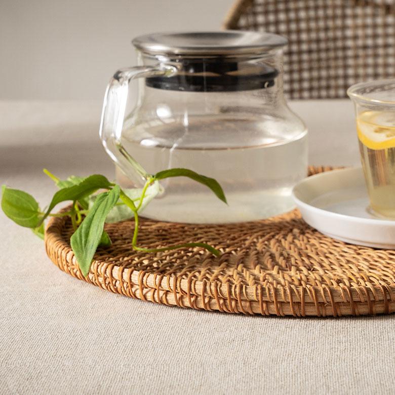 トレイ ラタン 籐 約 直径 27cm トレー デコレーション ディスプレイ カフェ ティー コーヒー ミニ おしゃれ 北欧 リゾート 雑貨 インテリア 西海岸 51345 | ELEMENTS（インテリア） | 07