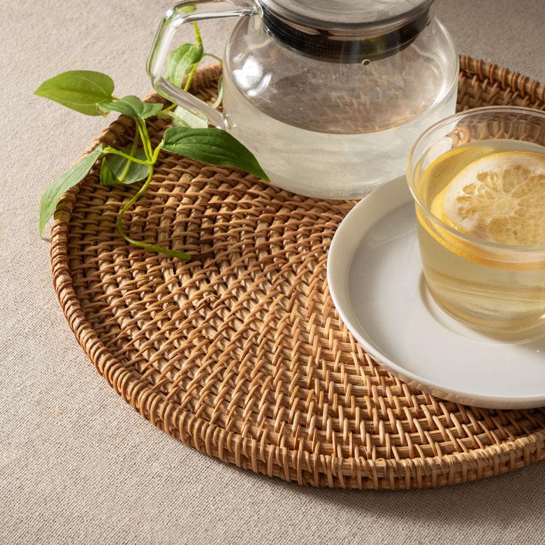 トレイ ラタン 籐 約 直径 27cm トレー デコレーション ディスプレイ カフェ ティー コーヒー ミニ おしゃれ 北欧 リゾート 雑貨 インテリア 西海岸 51345 | ELEMENTS（インテリア） | 08