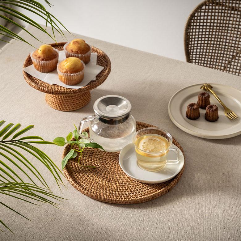 トレイ ラタン 籐 約 直径 27cm トレー デコレーション ディスプレイ カフェ ティー コーヒー ミニ おしゃれ 北欧 リゾート 雑貨 インテリア 西海岸 51345 | ELEMENTS（インテリア） | 09