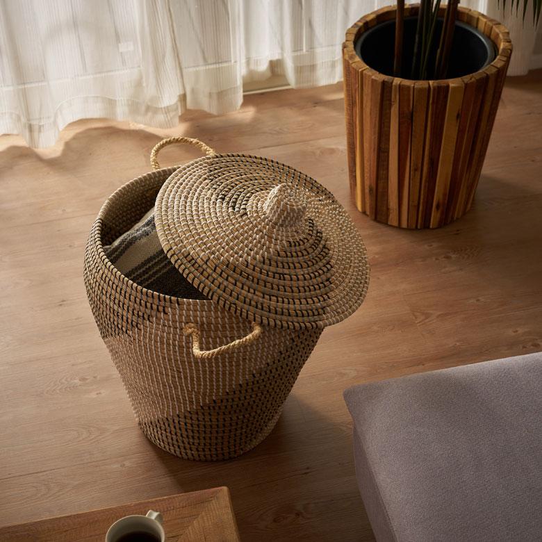 バスケット ふた 持ち手 付き かご シーグラス 高さ 60cm 収納 セネガル ダスト ボックス 荷物 入れ おしゃれ 北欧  リゾート 雑貨 インテリア 西海岸 51354 | ELEMENTS（インテリア） | 13