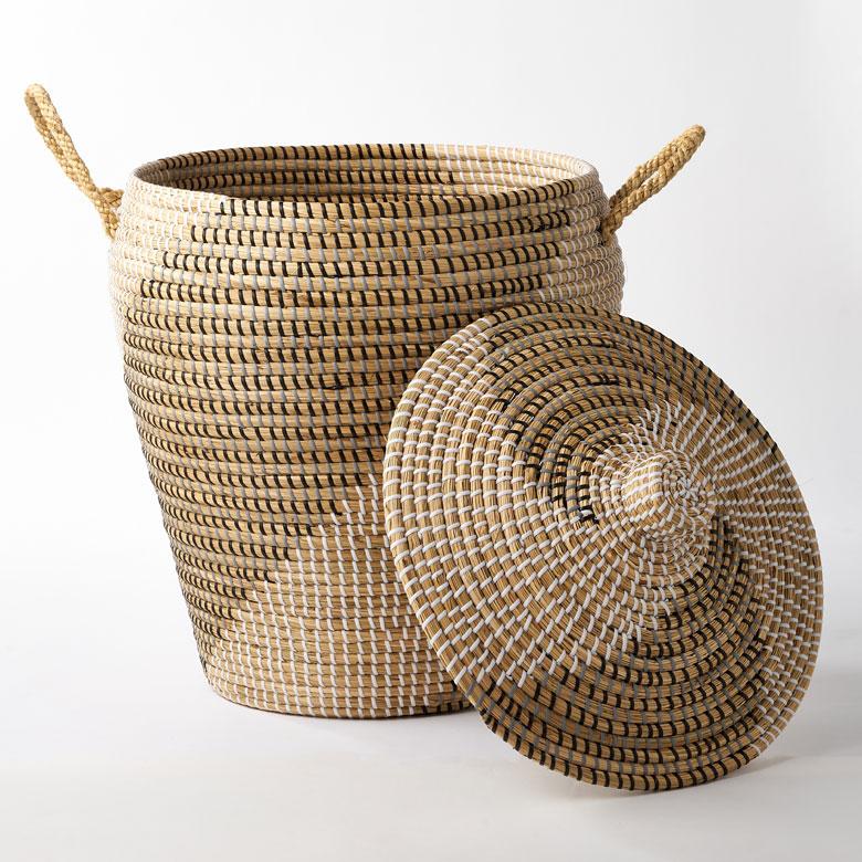 バスケット ふた 持ち手 付き かご シーグラス 高さ 60cm 収納 セネガル ダスト ボックス 荷物 入れ おしゃれ 北欧  リゾート 雑貨 インテリア 西海岸 51354 | ELEMENTS（インテリア） | 16