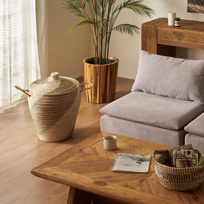 バスケット ふた 持ち手 付き かご シーグラス 高さ 60cm 収納 セネガル ダスト ボックス 荷物 入れ おしゃれ 北欧  リゾート 雑貨 インテリア 西海岸 51354 | ELEMENTS（インテリア） | 19