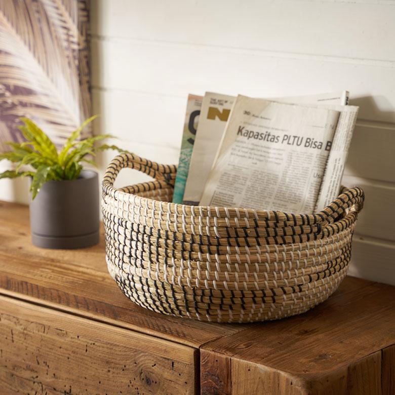 バスケット 持ち手 付き かご シーグラス 高さ 20cm 収納 セネガル ランドリー 洗濯物 荷物 入れ おしゃれ 北欧  リゾート 雑貨 インテリア 西海岸 51356 | ELEMENTS（インテリア） | 17